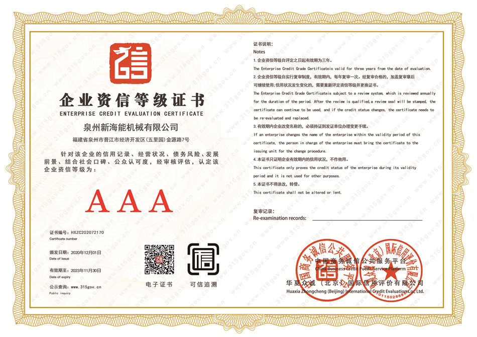 Enterprise credit evaluation certificate 2